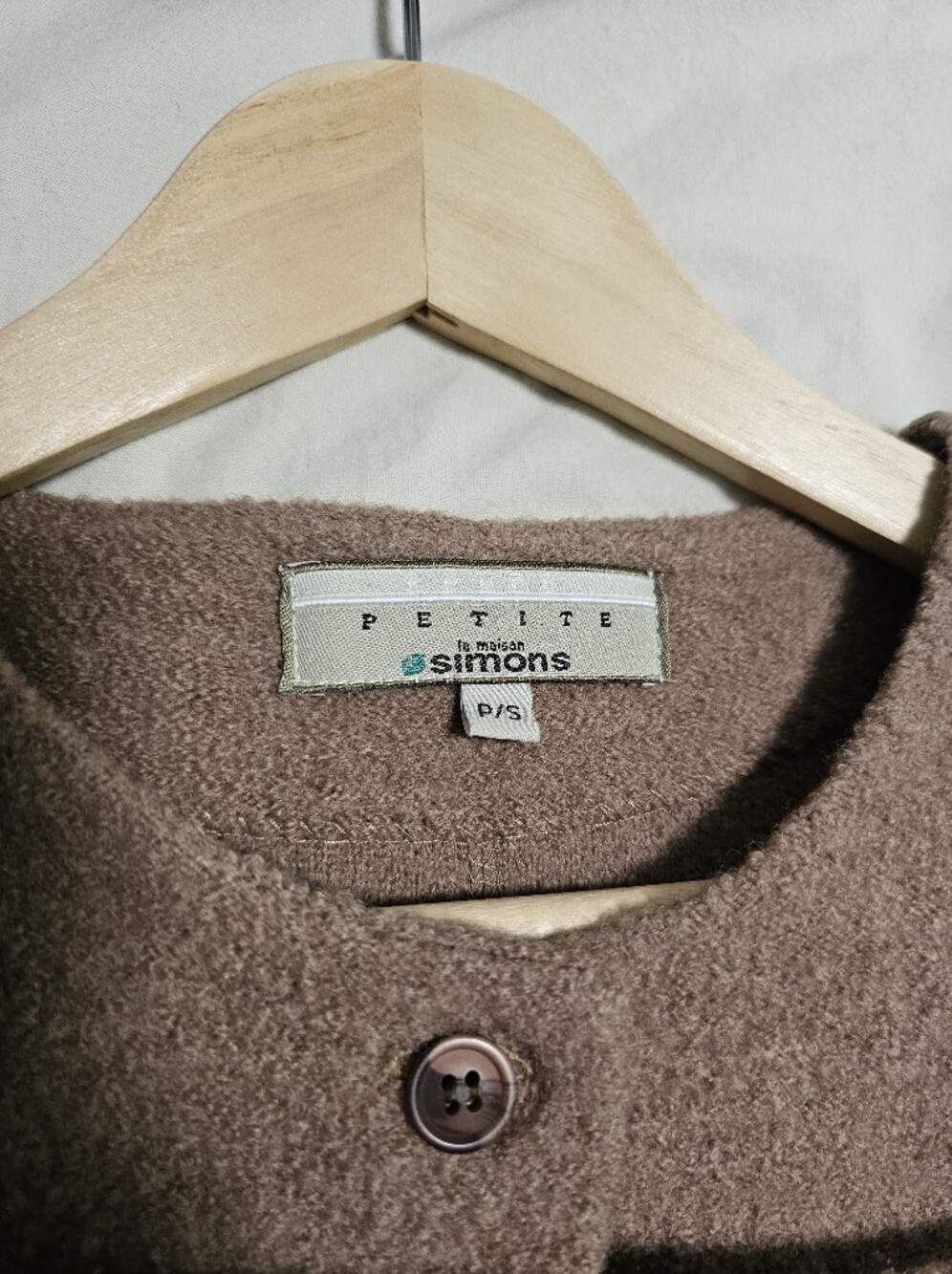 Vintage Simons Brown 100% Boiled Wool Jacket Blazer Size S Made In Hong Kong - Picture 11 of 11
